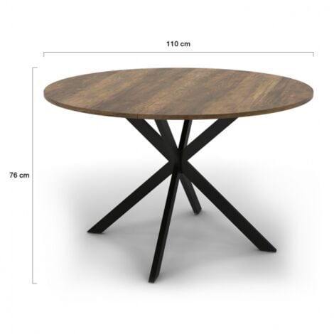Mesa de comedor redonda ALIX con tablero HAWKINS para 4-6 personas, madera oscura y pata de araña negra 120 cm