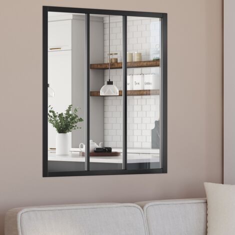 Techo de cristal de taller de 3 hojas An. 93 x Al.108 cm en metal negro y cristal templado