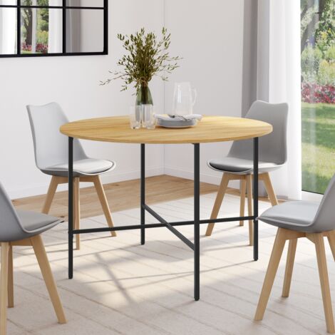 DETROIT mesa de comedor redonda 4 personas diseño industrial 110 cm (1/5)