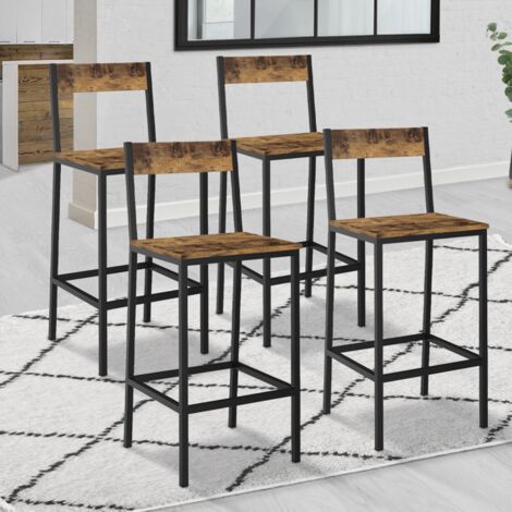 Lote de 4 taburetes de bar DAYTON con respaldo silla de cocina de diseño industrial