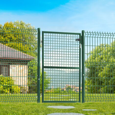 Verja de jardín de acero verde de 105 x 125 cm con cerradura y tirador