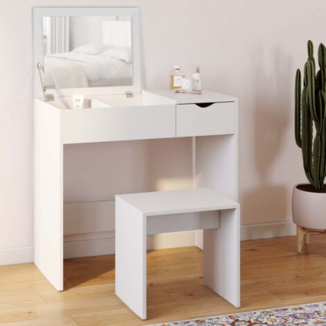 Mueble de tocador ZELIA con espejo abatible, 2 cajones y 1 taburete