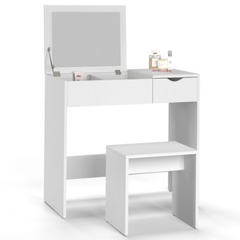 Mueble de tocador ZELIA con espejo abatible, 2 cajones y 1 taburete