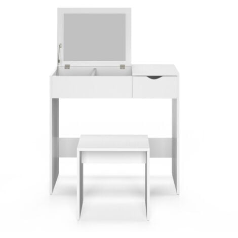 Mueble de tocador ZELIA con espejo abatible, 2 cajones y 1 taburete
