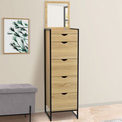 DETROIT Cómoda 5 cajones + 1 espejo 40 cm mueble recibidor de diseño industrial