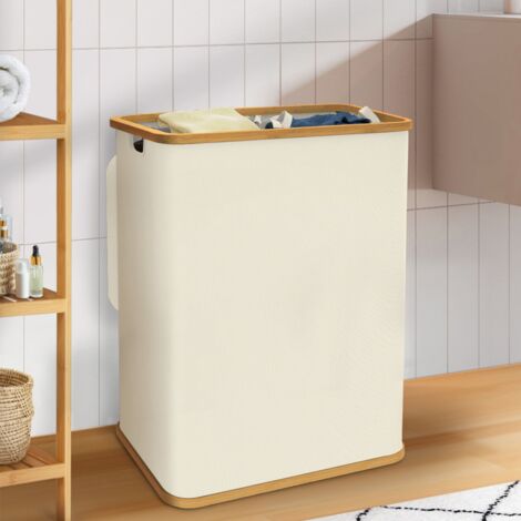Cesto para la ropa 2 cubos de bambú amovibles RITA tejido crudo 140 L
