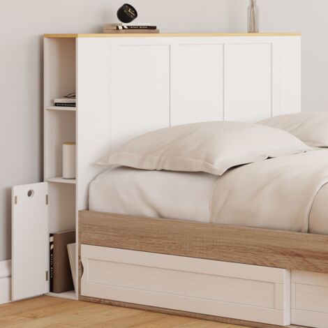 Cabecero VITO 145 CM con almacenaje blanco y tapa de madera