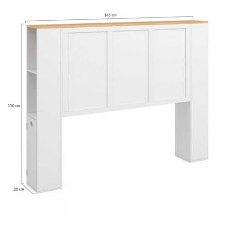 Cabecero VITO 145 CM con almacenaje blanco y tapa de madera