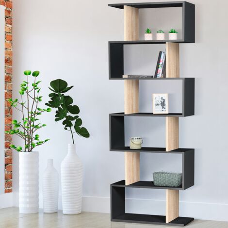 Estantería en forma de S SOFIA en madera efecto haya y negro 189 cm
