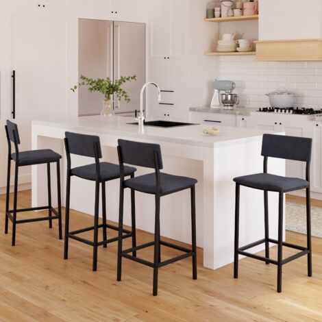 Lote de 4 taburetes de bar con respaldo AUBIN silla de cocina de terciopelo gris marengo