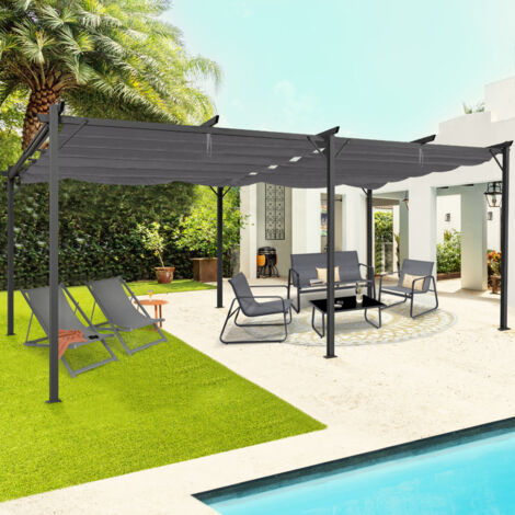 Pérgola techo retráctil 4 patas 3x6 M cenador gris antracita