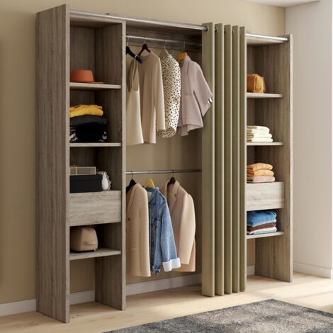 MERYL tocador de haya de doble columna con cortina de color topo claro 120/180 x 50 x 180 CM