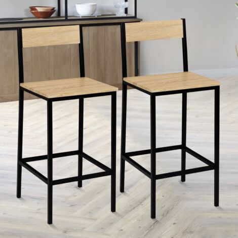 Lote de 2 taburetes de bar DETROIT con respaldo silla de cocina de diseño industrial