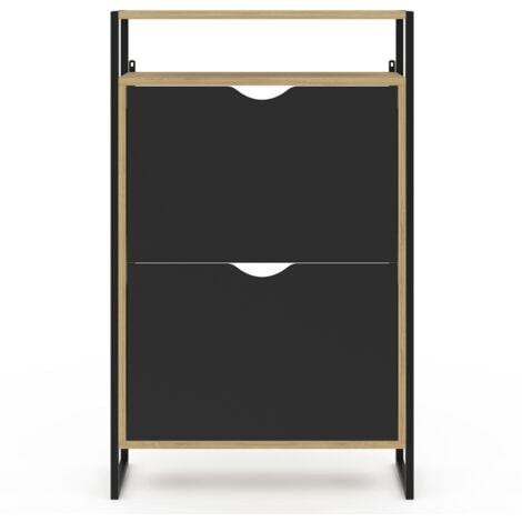 BOSTON Mueble zapatero de 2 puertas con estante superior de diseño industrial