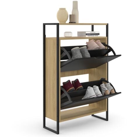 BOSTON Mueble zapatero de 2 puertas con estante superior de diseño industrial