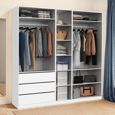 TAYLOR armario modular 200 x 55 x 200 cm 3 módulos con armarios + estantes + cajones blanco