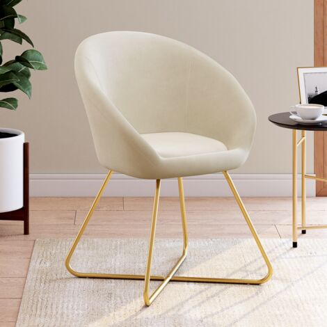 ANGELINA sillón redondo de terciopelo beige con patas cruzadas doradas (1/5)