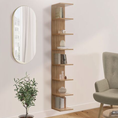 Estantería de pared CHIARA de doble posición con 8 baldas efecto haya 190 cm