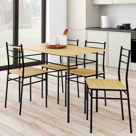 Conjunto ANGIE - Mesa para 4 personas + 4 sillas negras de madera y metal