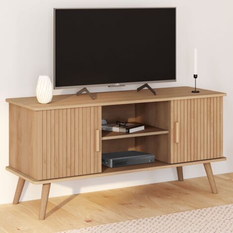 Mueble TV JULIETTE 110 cm con 2 puertas efecto lamas