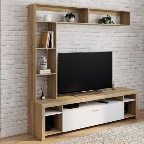 Mueble TV y estantes 170 cm Juego de armario MALO madera y blanco (1/5)