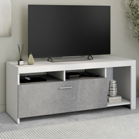Mueble TV MALO blanco 110 cm y armario de hormigón