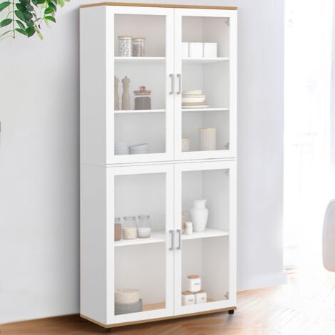 VITO Vitrina de 4 puertas blanca y madera H. 176 cm