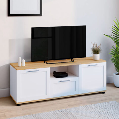 Mueble TV VITO 110 cm con cajón y hornacina, blanco y madera