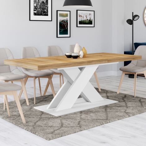 ALICIA mesa de comedor rectangular extensible 6-10 personas madera y blanco 160-200 cm