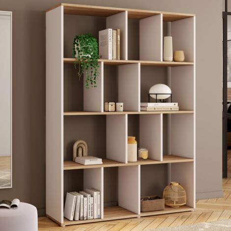 JENA Estantería de 4 niveles en blanco y efecto madera H.143 cm