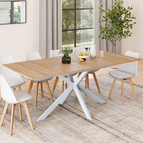 ALIX mesa de comedor rectangular extensible 6-10 personas madera y blanco 160-200 cm