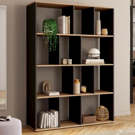 JENA Estantería de 4 niveles en negro y efecto madera H.143 cm