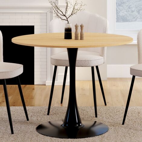 DALIA Mesa de comedor redonda para 6 personas con patas de madera y tulipán negro 100 cm