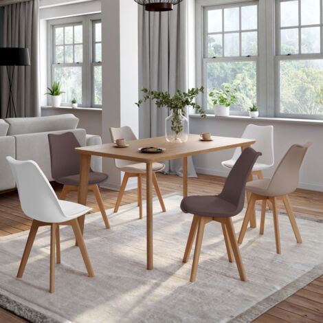 Lote de 6 sillas escandinavas SARA, mezcla de colores topo, beige y blanco
