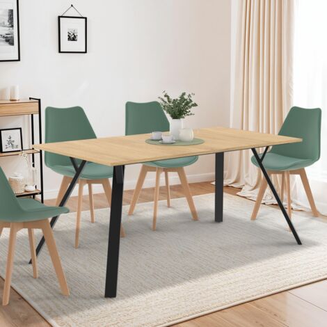 Mesa de comedor rectangular YSEULT 8 personas madera y negro diseño industrial 160 cm