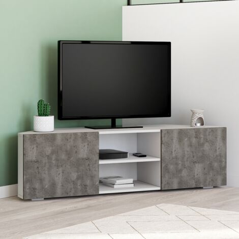 Mueble TV esquinero ELI blanco 110 cm con puertas efecto hormigón