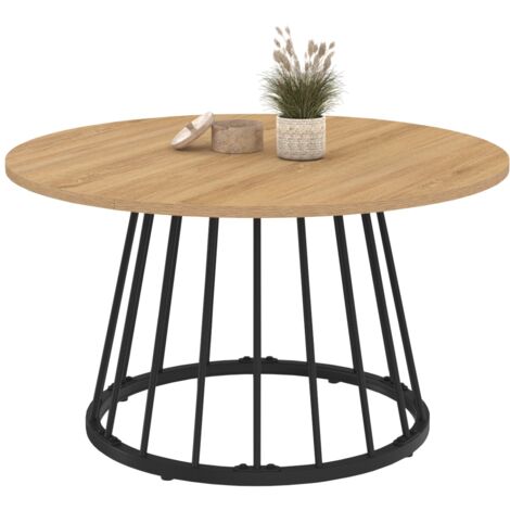 IDMarket Tavolino Hawkins Rotondo: Design Industriale In Legno E Metallo, Diametro 70 Cm