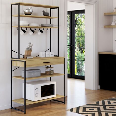 DETROIT Estante de cocina de 80 cm con cajón y ganchos de diseño industrial