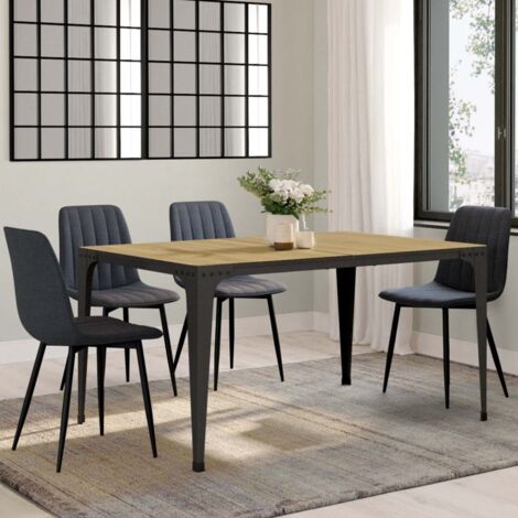 Mesa de comedor rectangular NELLY 8 personas madera y negro diseño industrial 150 cm