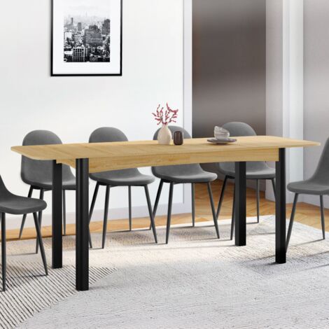 JUNIO mesa de comedor rectangular extensible 6-10 personas madera y negro 160-200 cm