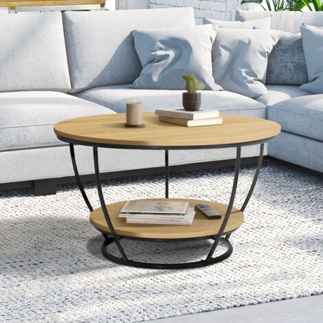DETROIT Mesa de centro redonda de 70 cm con doble tablero de alambre