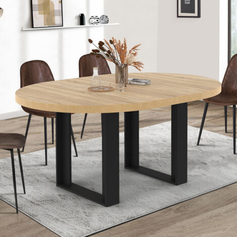 PHOENIX Mesa de comedor redonda extensible para 4-6 personas en madera y negro 110-150 cm