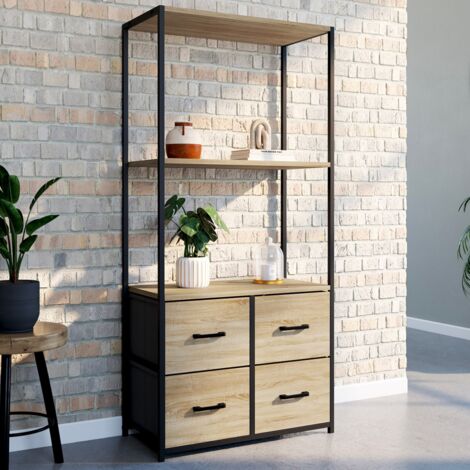 Estantería de 3 niveles con 4 cajones en tejido UTAH Mueble de almacenamiento de diseño industrial de 120 cm