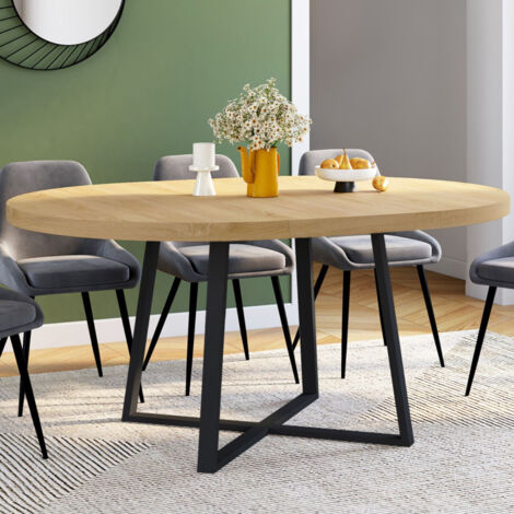 SELMA mesa de comedor redonda extensible 4-8 personas madera y negro 110-150 cm
