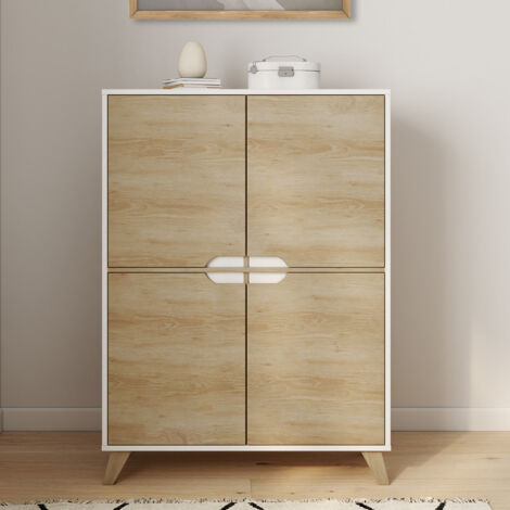 HELSINKI Mueble de almacenaje escandinavo blanco y madera de 4 puertas