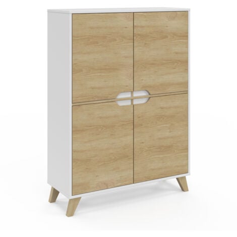 HELSINKI Mueble de almacenaje escandinavo blanco y madera de 4 puertas