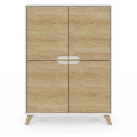 HELSINKI Mueble de almacenaje escandinavo blanco y madera de 4 puertas