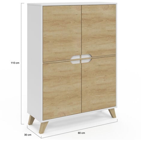 HELSINKI Mueble de almacenaje escandinavo blanco y madera de 4 puertas