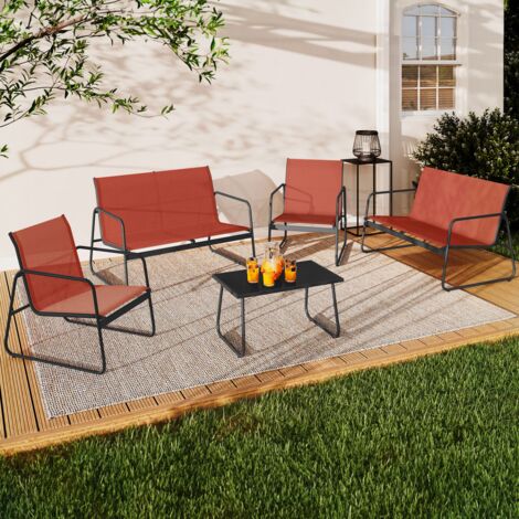 Conjunto de muebles bajos de jardín MALAGA de 6 plazas con 2 sofás, sillones y mesa de terracota