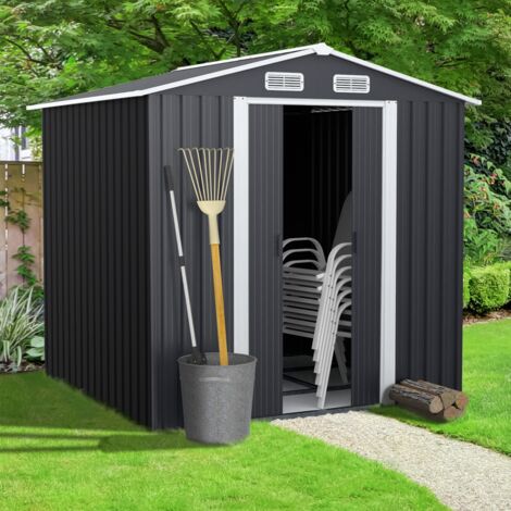 Caseta de jardín de acero galvanizado gris de 3,7M² con base
